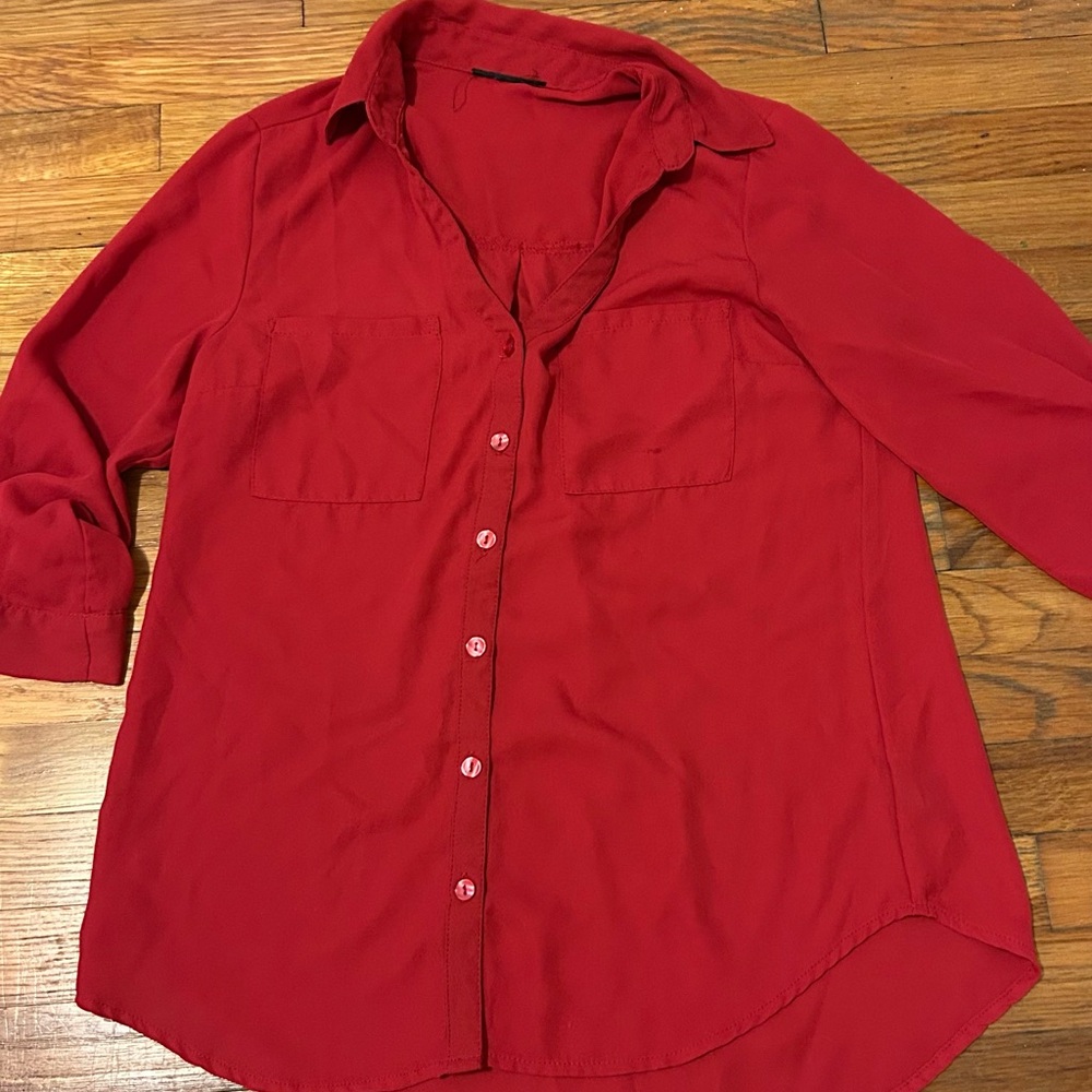 Red Button-Up Blouse
